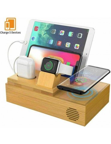 Bamboo Charging Dock Station Charger Holder Stand For iphone iWatch iPad AirPod