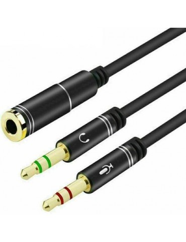 Audio Splitter Kabel Schwarz Y Adapter Headset 3.5mm Klinke Buchse +2 x Stecker